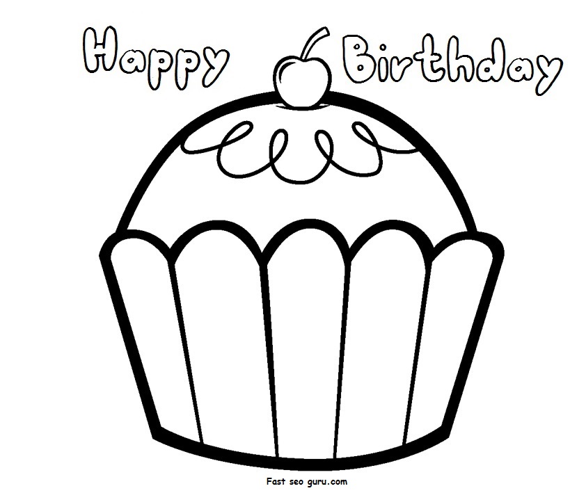 Print out happy birthday muffin cupcake coloring pages